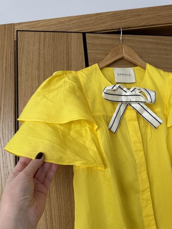 DANIELE CARLOTTA Yellow Ruffle Bow Dress IT 38 US 2 Designer Luxury Party