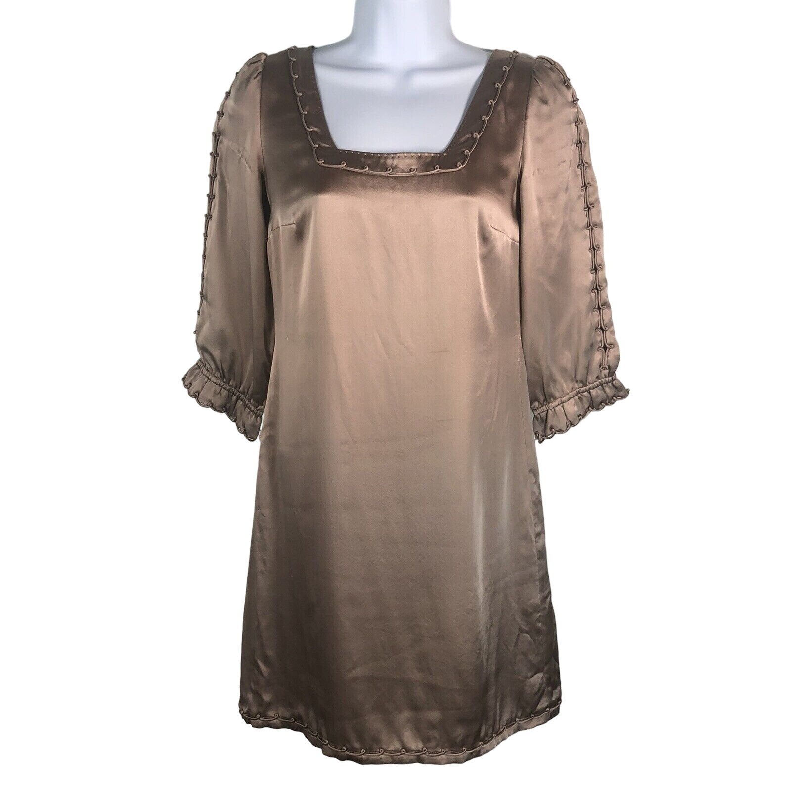 Elie Tahari Mini Sheath Shift Dress Womens Size XS Silk Rose Gold