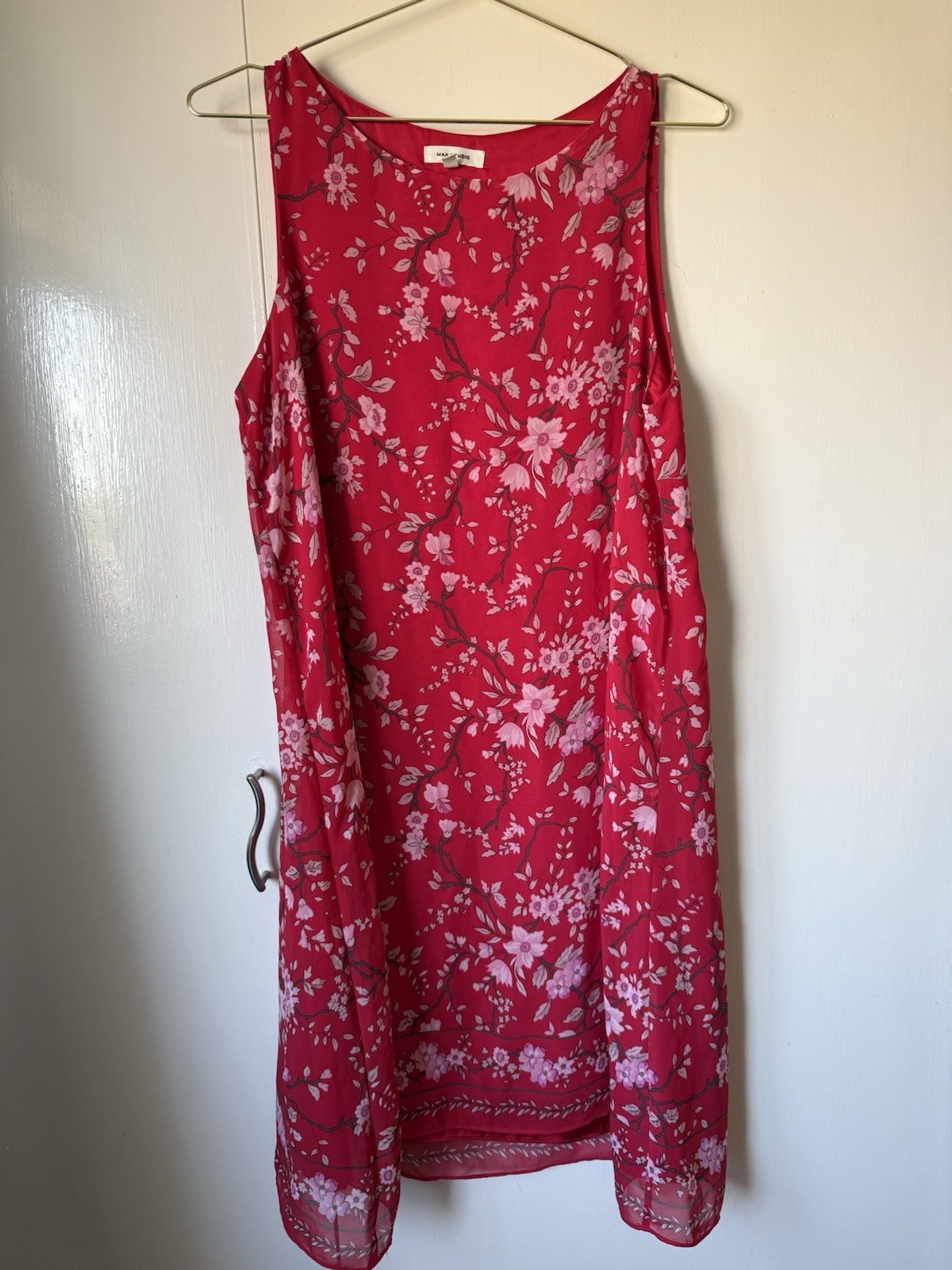 Size M 12-14 Max Studio Pink Red Cherry Blossom Japan Shift Dress Summer Holiday