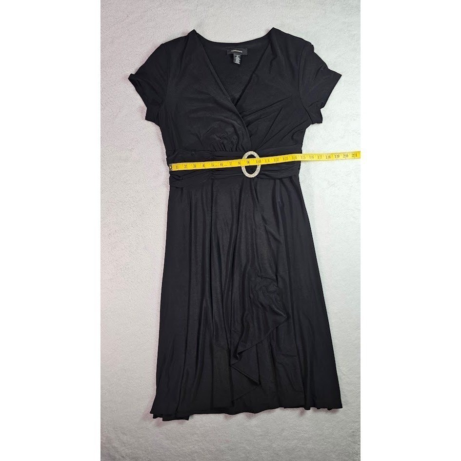 R&M Richards Womens Black Faux Wrap Rhinestone Buckle Cocktail Dress Size 14