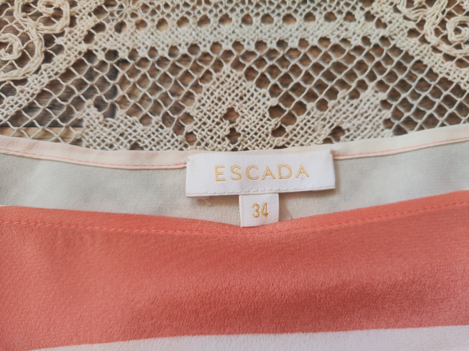 ESCADA Silk Striped Tunic Dress Sz 34 Fits S Pink White Petite Short