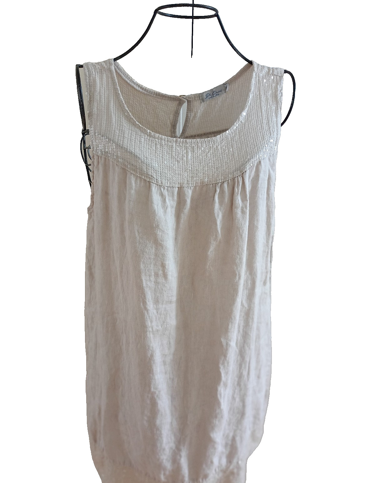 Blu Orchid Made In Italy Linen Sequin Detail Mini Dress sz S Oatmeal