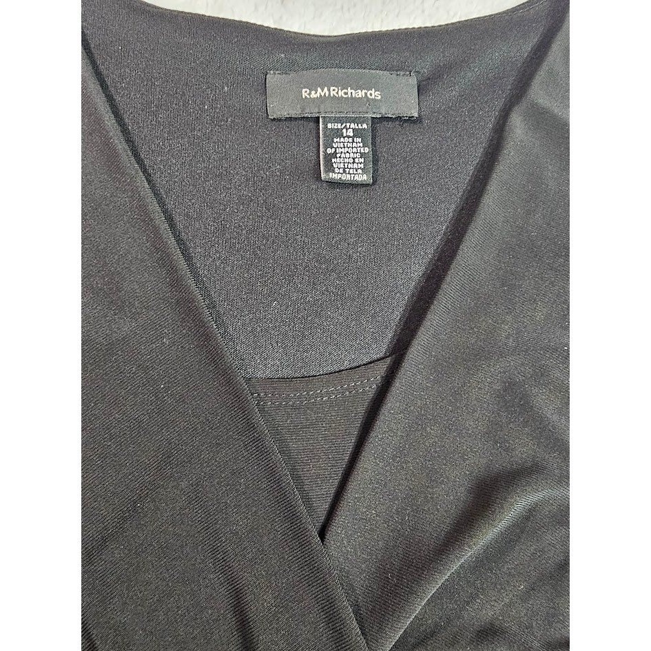 R&M Richards Womens Black Faux Wrap Rhinestone Buckle Cocktail Dress Size 14