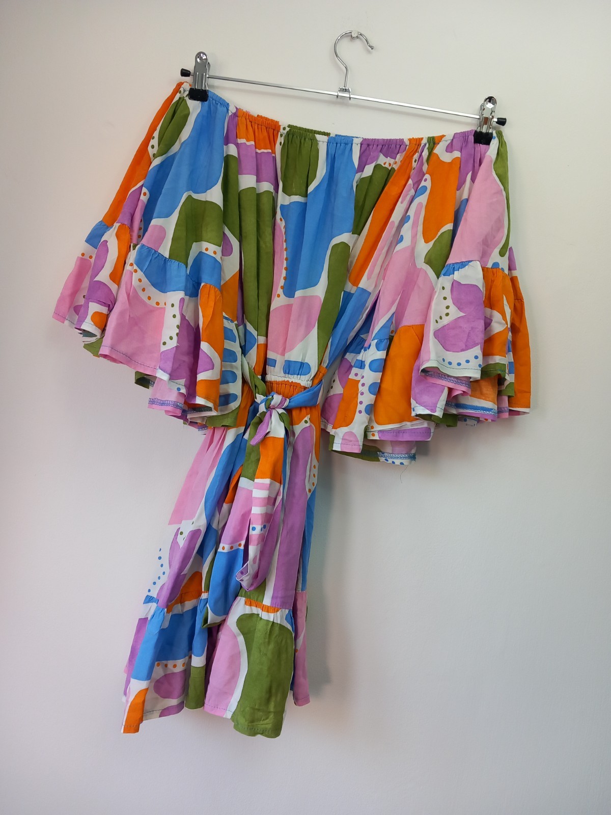 Jaase Size XS Bardot Sun Dress with Belt Boho Multi Summer Boutique Bohemian