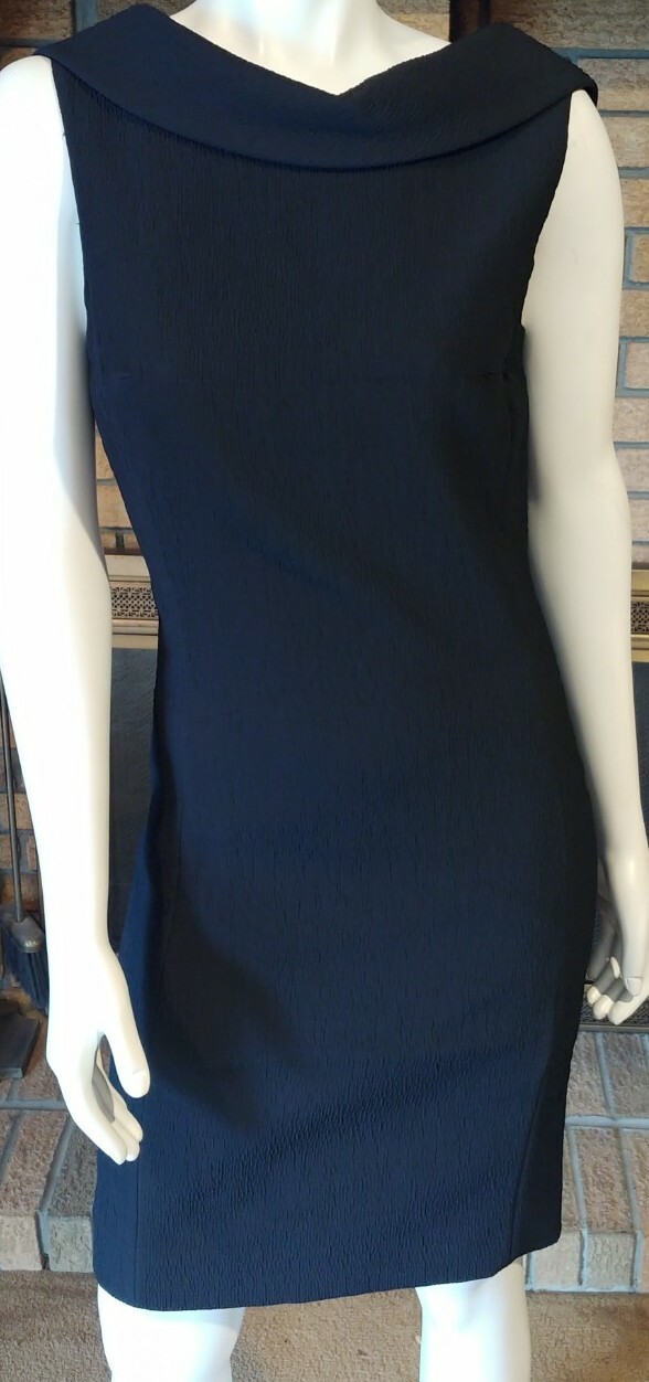 Michael Kors Collection Black Krinkle Crepe Fold Over Collar Sheath Dress Sz 10