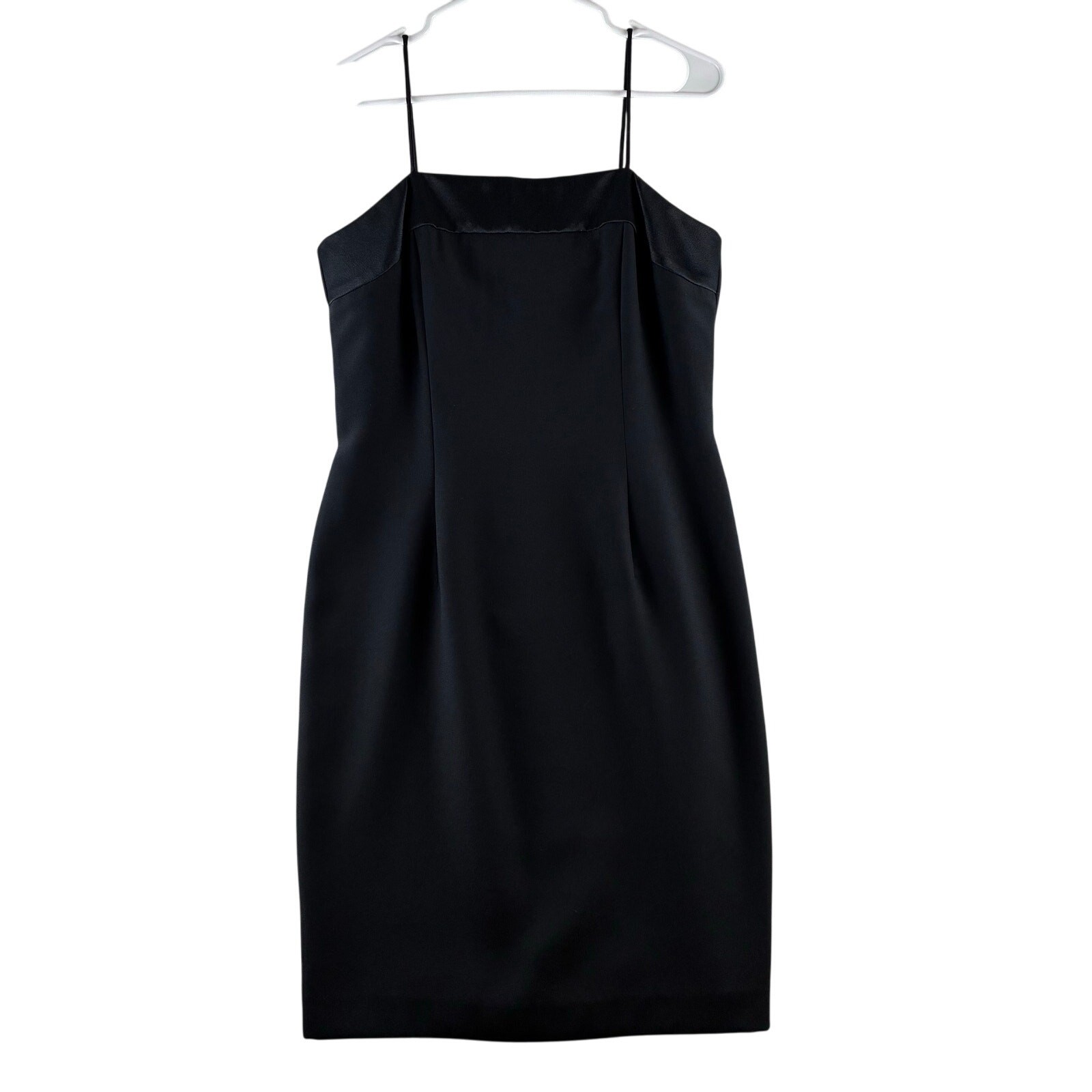 JR Nites Caliendo Black Satin Trim Y2K Spaghetti Strap Dress 33″ Bust No Stretch