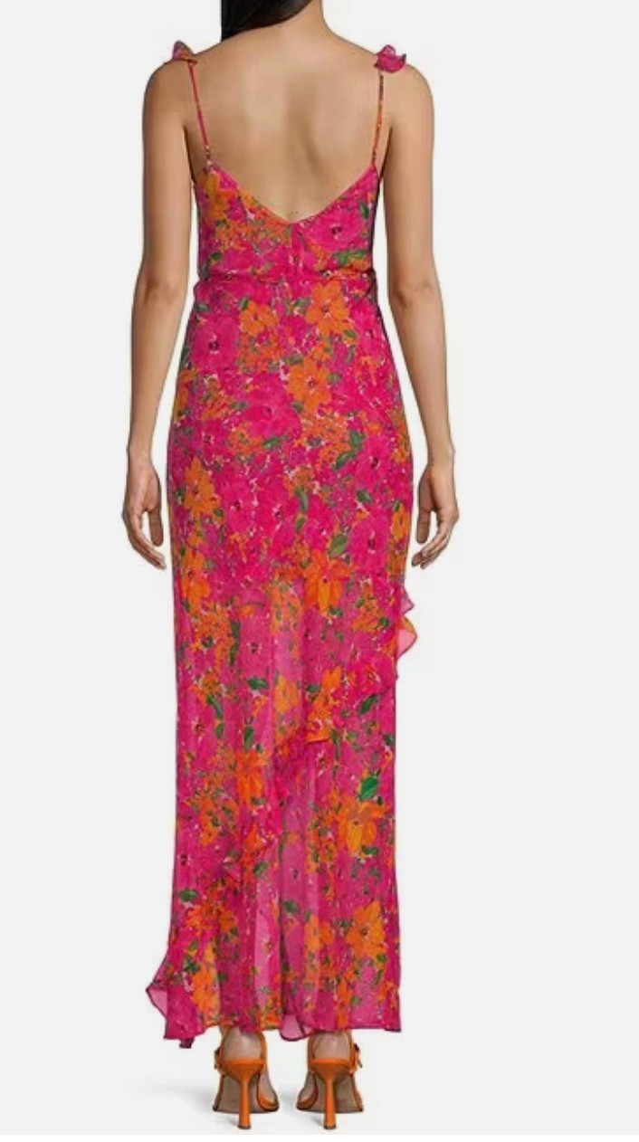 Rumored Just Like Heaven Wrap Ruffle Chiffon Y2K Maxi Dress Pink Sz M NWT