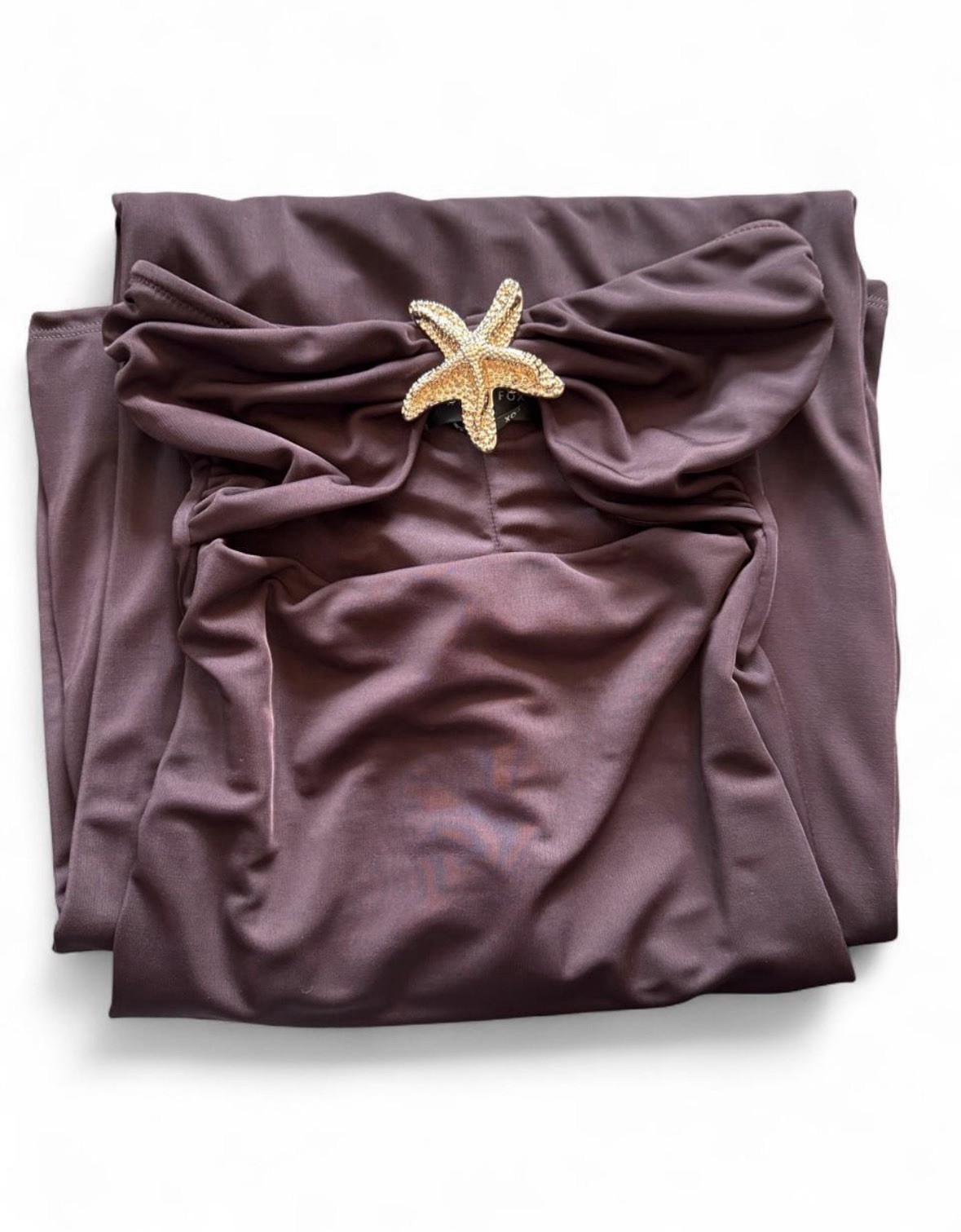White Fox Boutique Brown Maxi Bodycon Dress With Gold Starfish Detail Size XS