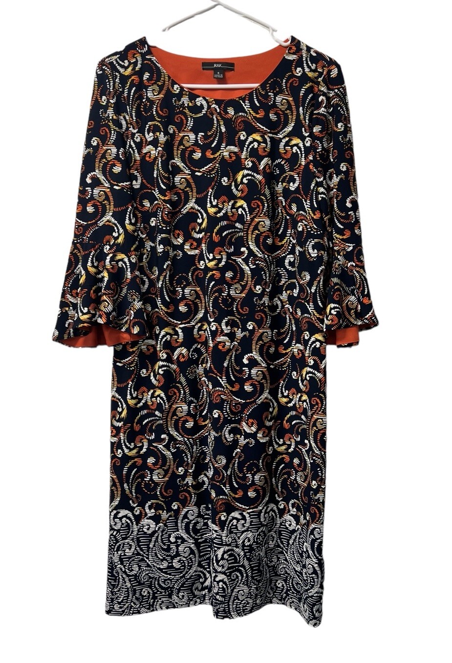 R&K Colorful Stretch Paisley Dress Size 6 Classic City Designer Business Casual