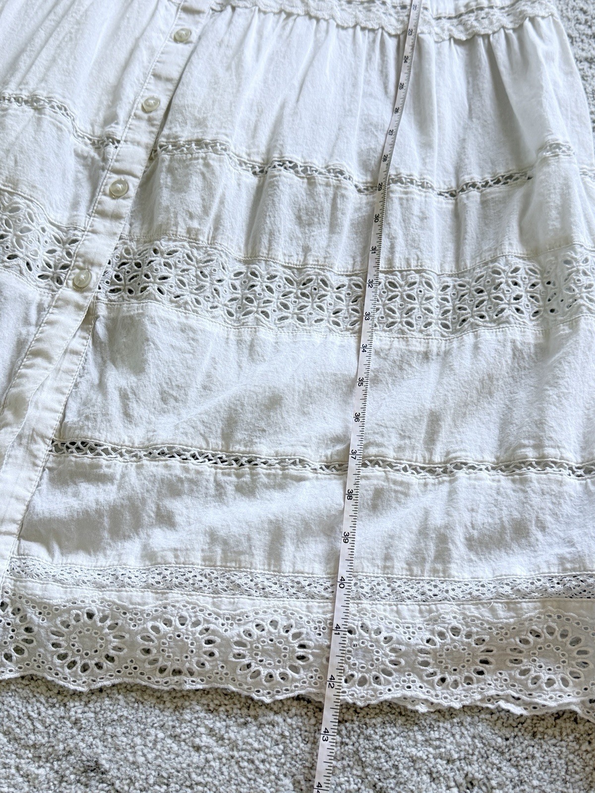GAP Lace Trim Ivory Short Sleeve 100% Cotton Midi Dress Size XSP