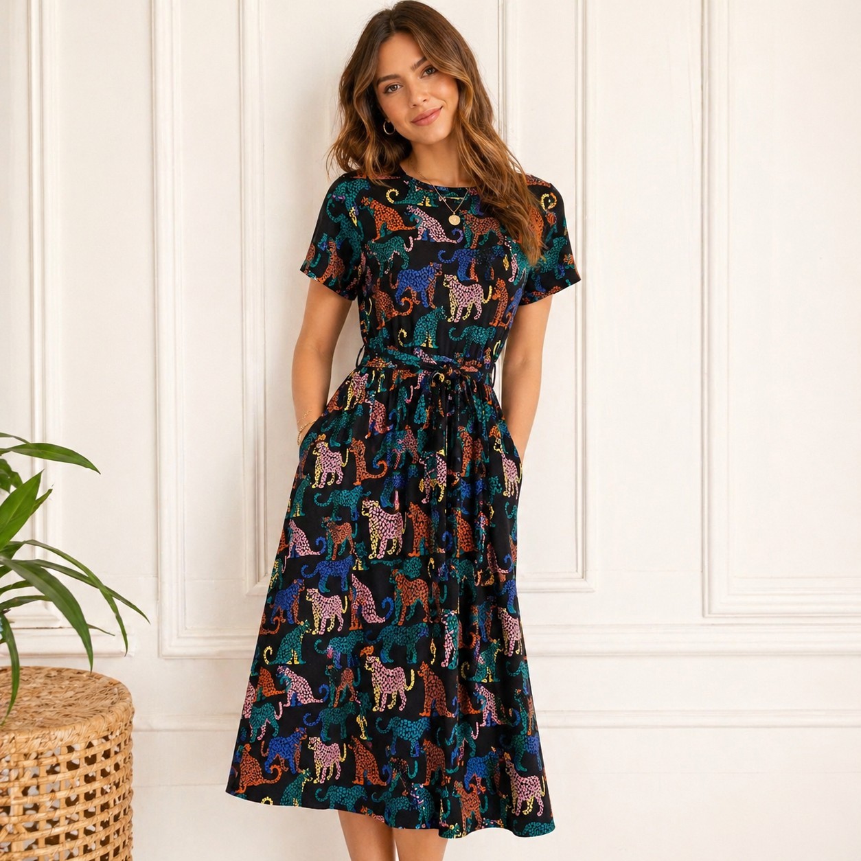 Women’s Size US 8 Sugarhill Brighton Leopard Print Midi Dress NWT