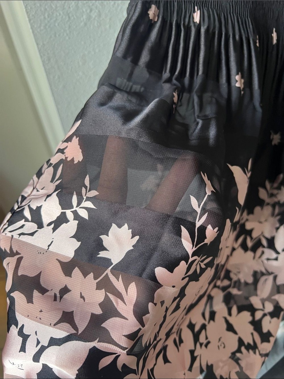 Max Edition Black Midi Dress with Pink Floral Border