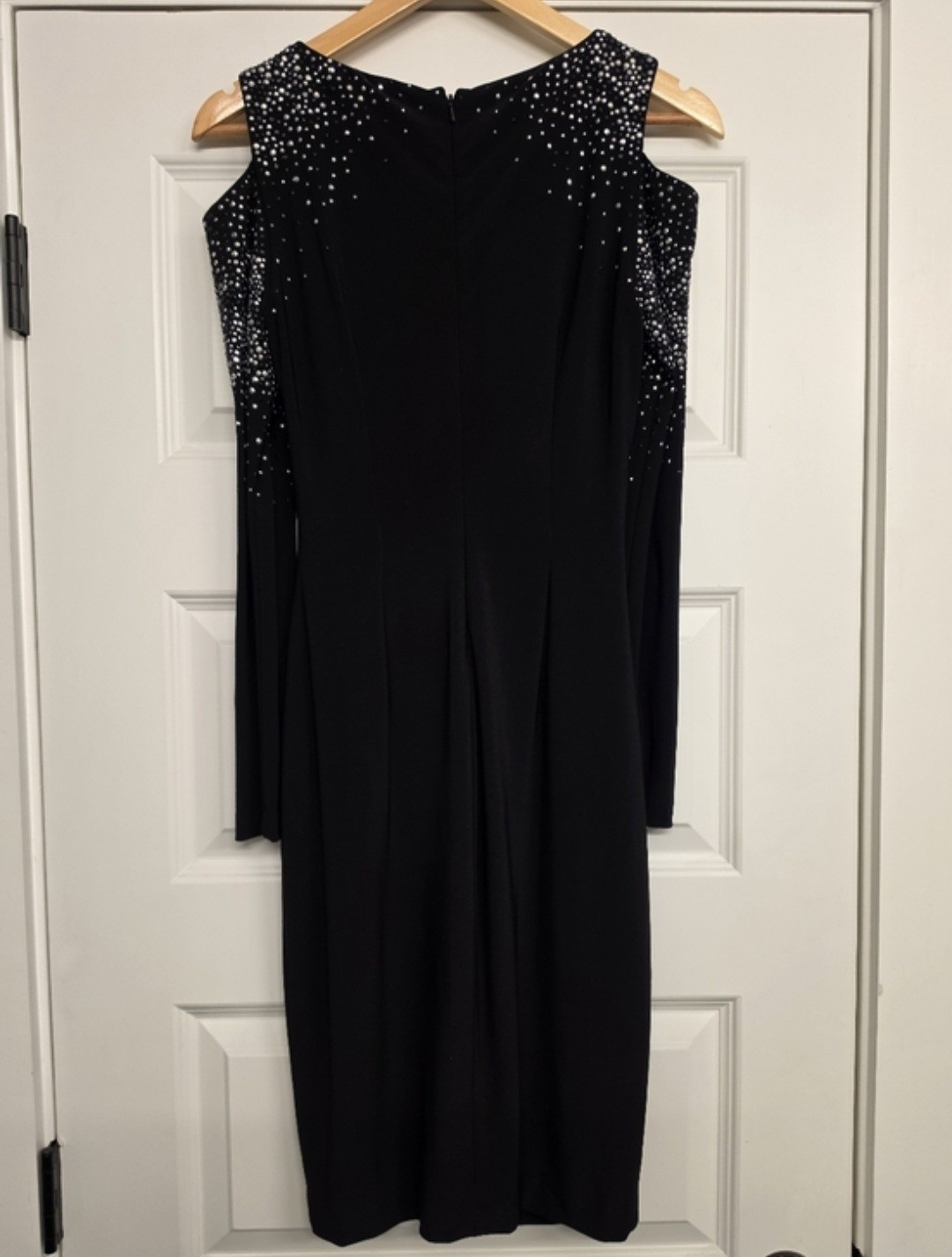 CACHÉ Vintage 2013 Black Cold Shoulder Long Sleeve Sparkle Rhinestone Midi Dress