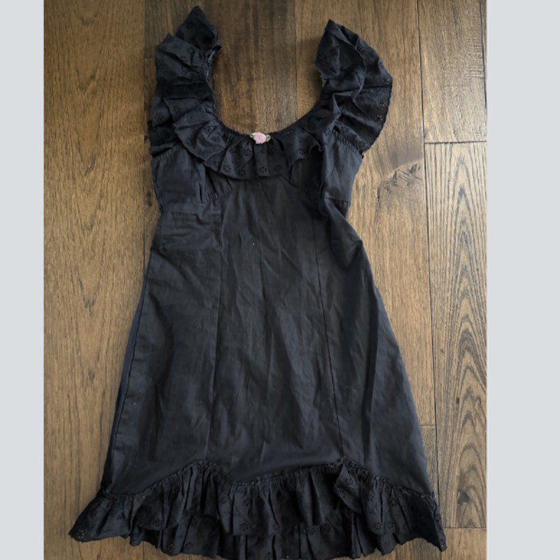 ASOS Design Black Eyelet Ruffle Collar Smocked Mini Dress Size 4
