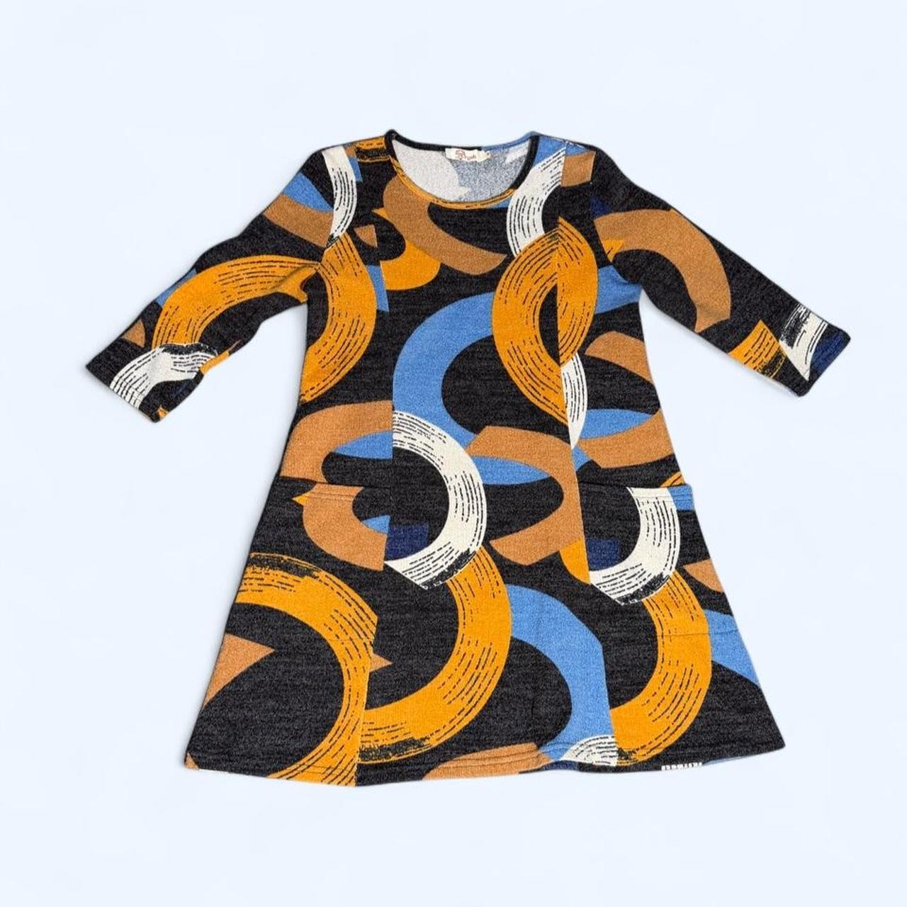 Aryeh Women’s Abstract Geometric Print Knit Sweater Dress Long Sleeve A-Line