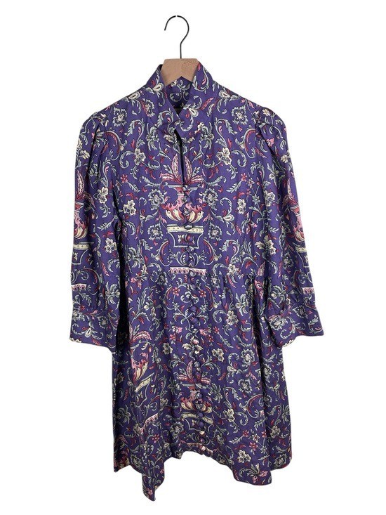 Tuckernuck Avignon Eliana Dress Size Large Aubergine Purple Floral Button Front