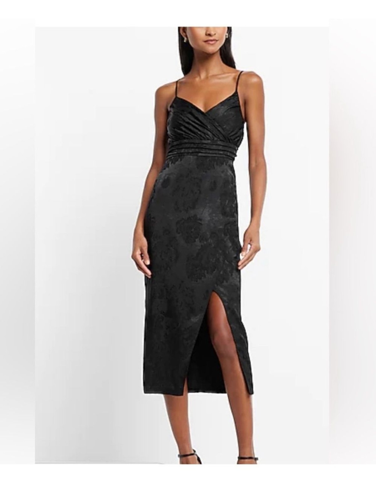 Express Black Dark Floral Jacquard Midi Dress Romantic Slip Glam Whimsy 4