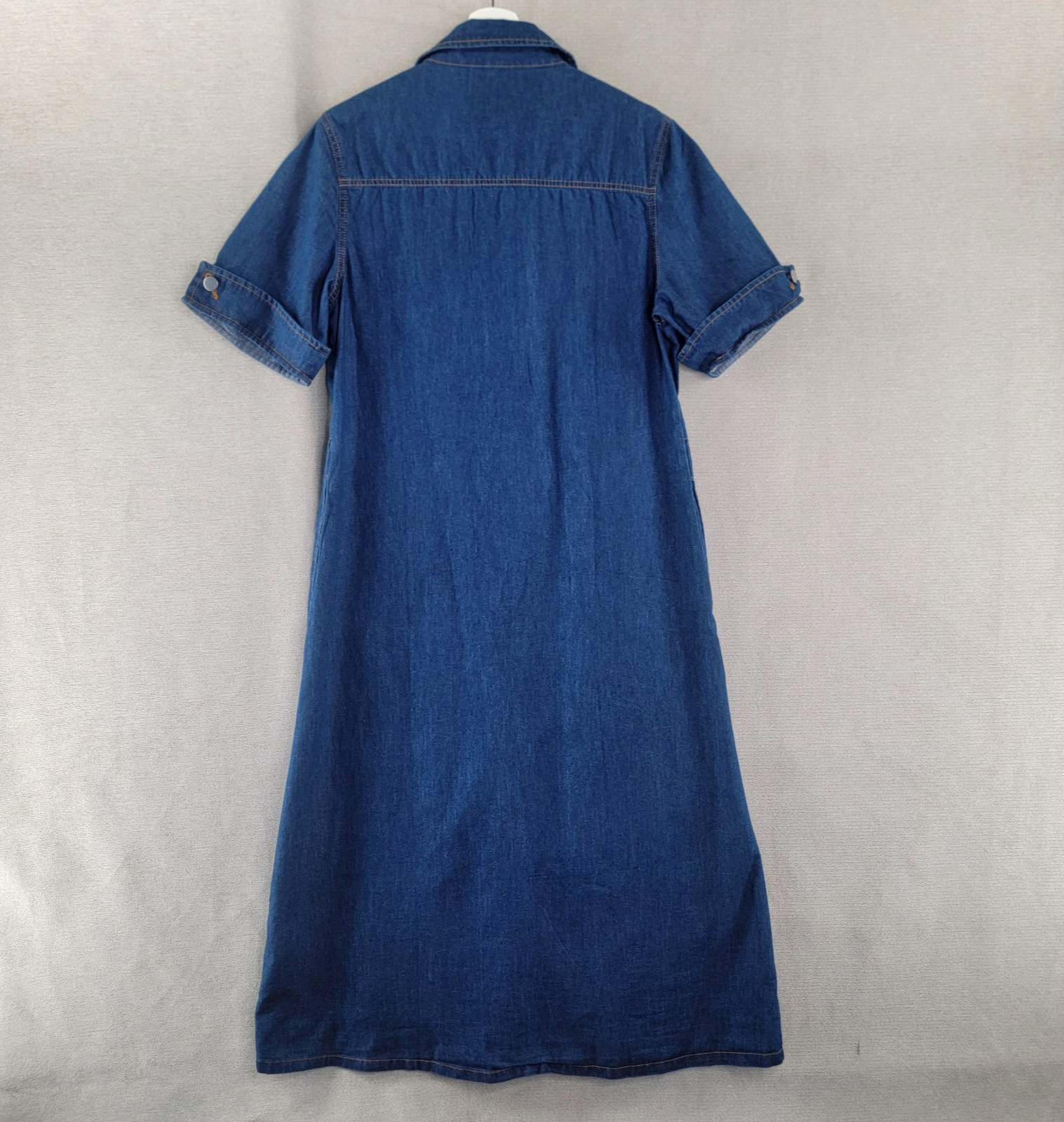 Womens Dress Chambray Button Front Midi Shirt Short Sleeve A-Line Size Large