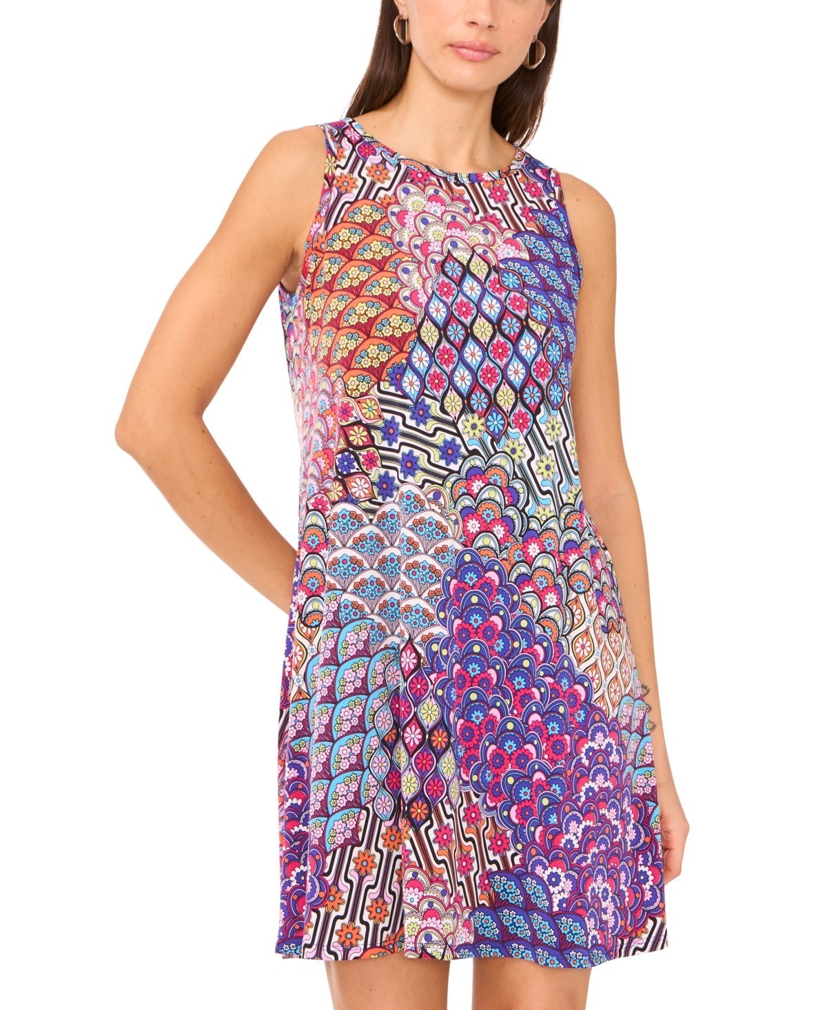 NWT! Msk Women’s Mixed-Print Keyhole-Back Swing Dress Multicolor – Cobalt M $59