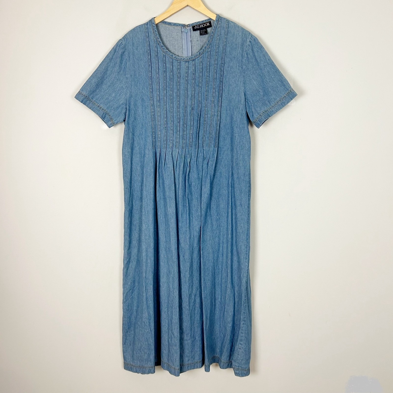 Vintage J.G. Hook Blue Denim Day Dress Modest Country Size 16 Women’s