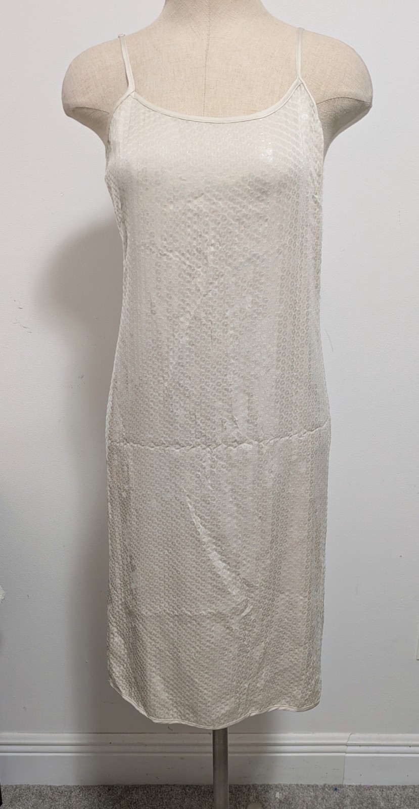 Vintage Rozae Nichols Silk Slip Dres LARGE Sequins Ivory Designer Luxury 90s Y2K