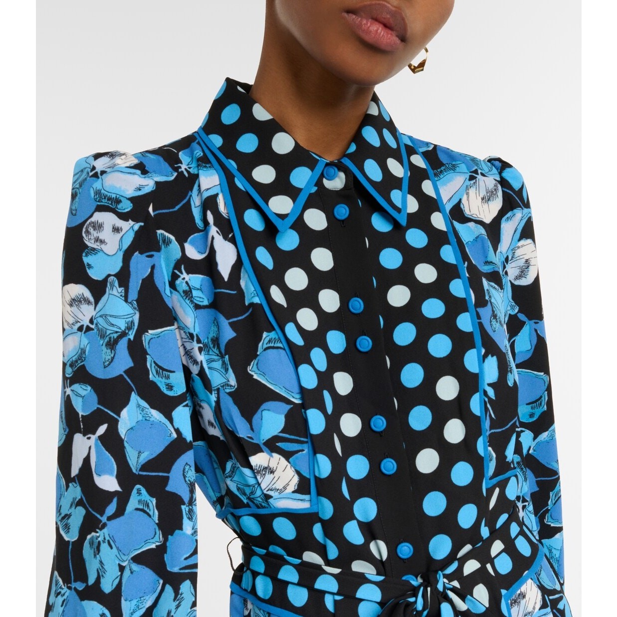 Diane von Furstenberg DVF NWT Blue Black Floral Polka Dot Dress NWT