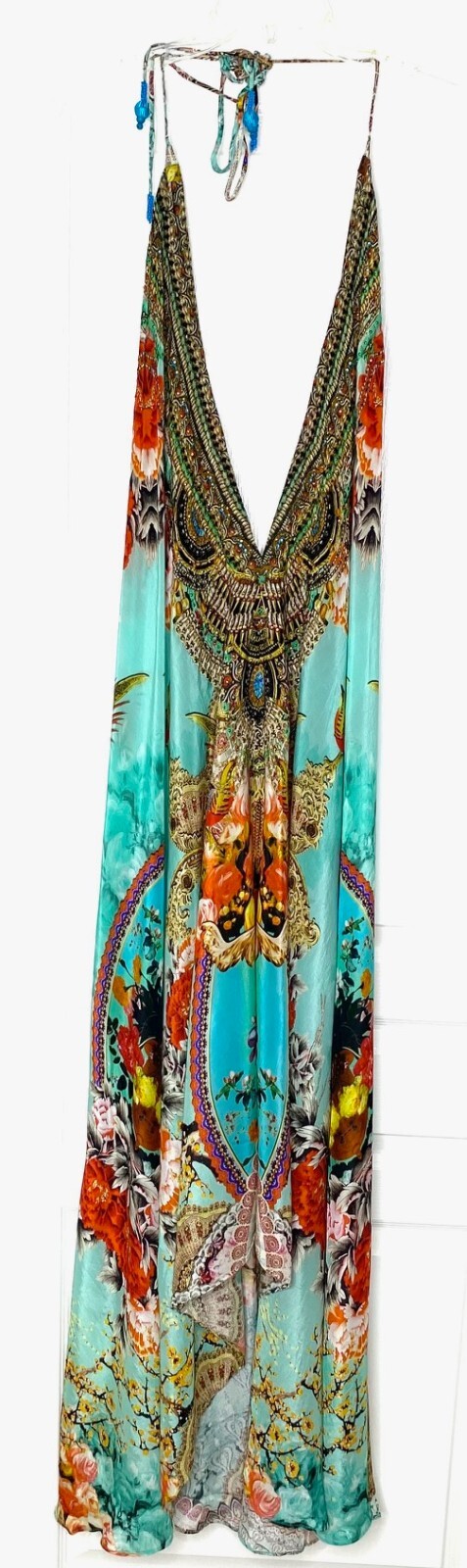 SHAHIDA PARIDES Rhinestone 3-Way Convertible Silk Maxi Hi-Lo Dress O/S S M L XL