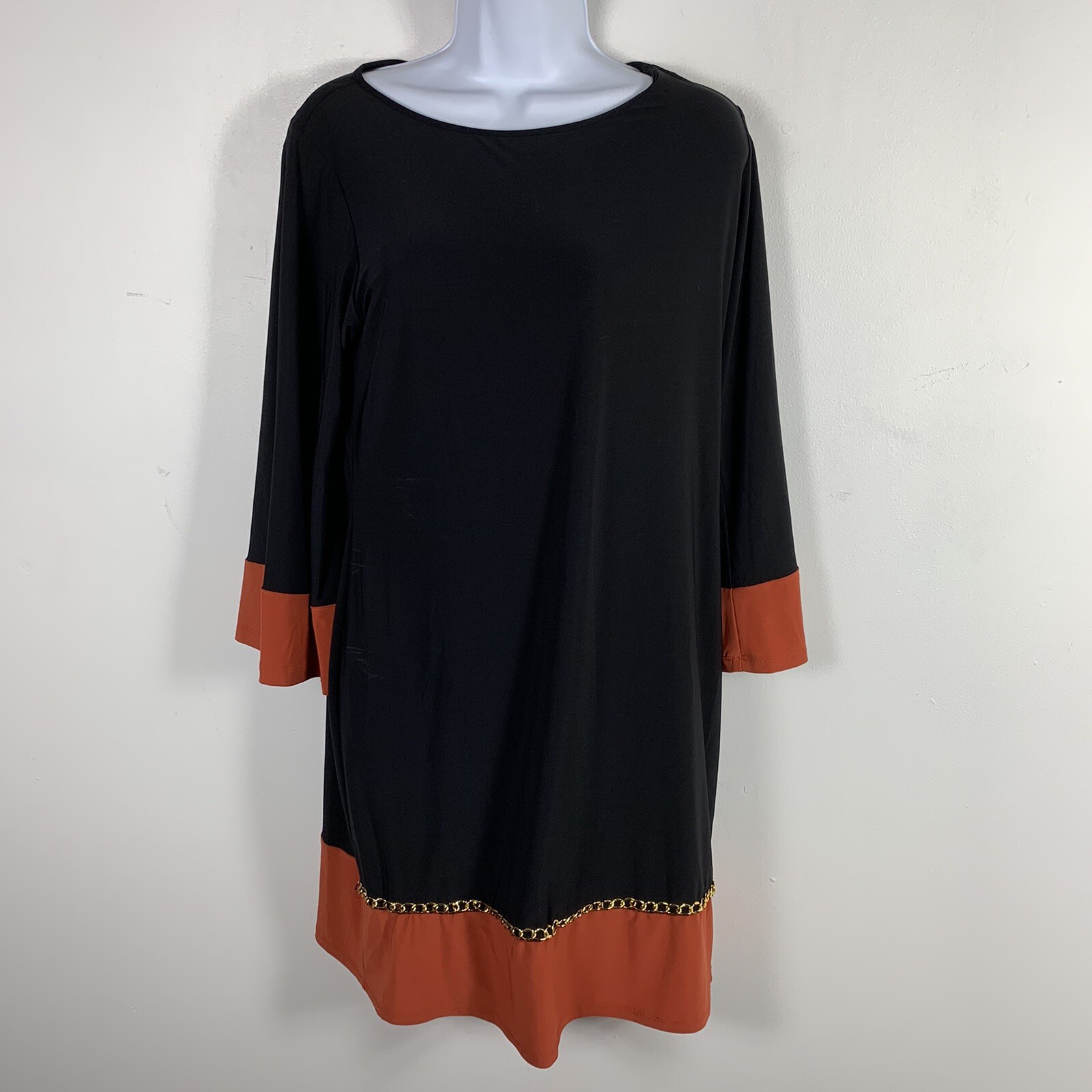 Dressbarn Dress sz S Black Orange Quiety Luxury City Chic Modern Minimalist