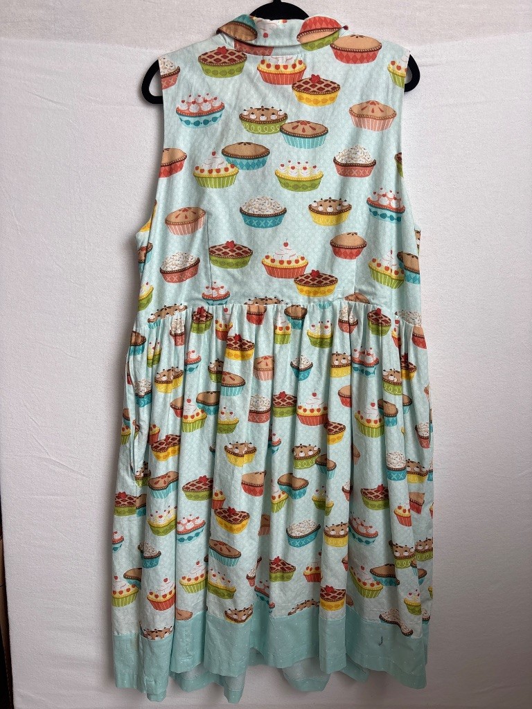 ModCloth Pie & Cupcake Print Lt Blue Cotton Fit & Flare Dress Size 24 Twee
