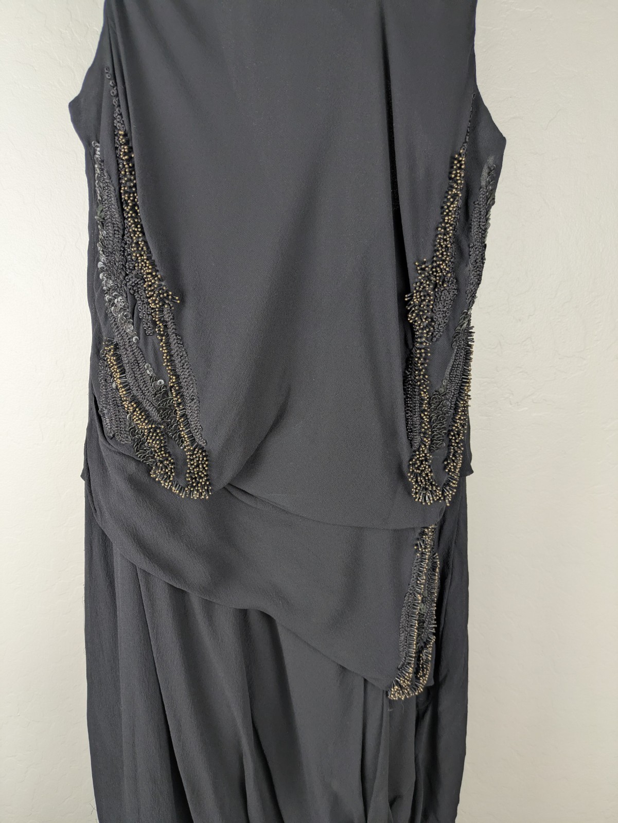 Helmut Lang size 2 black beaded Asymmetric Draped Twist Sleeveless Dress RARE
