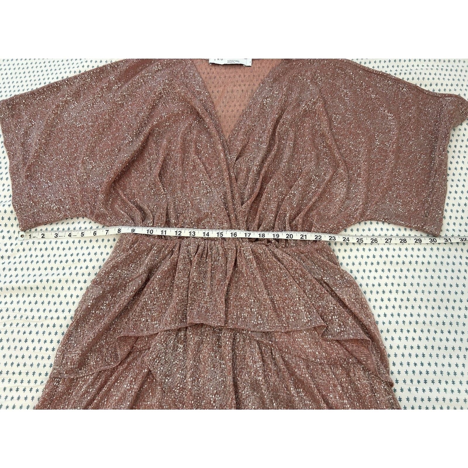 IRO Paris Lamé Ruffled Metallic Rose Gold Shimmer Mini Dress French Size 40 L