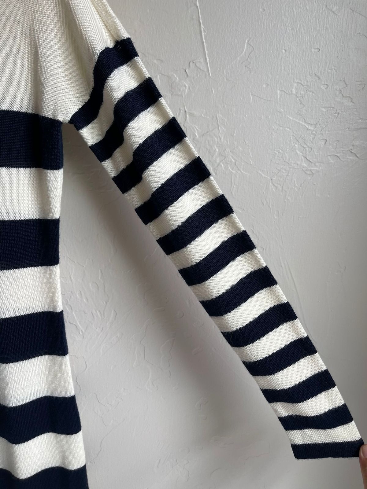 LOFT Wool Blend Striped Navy & Cream Sweater Dress Size Medium