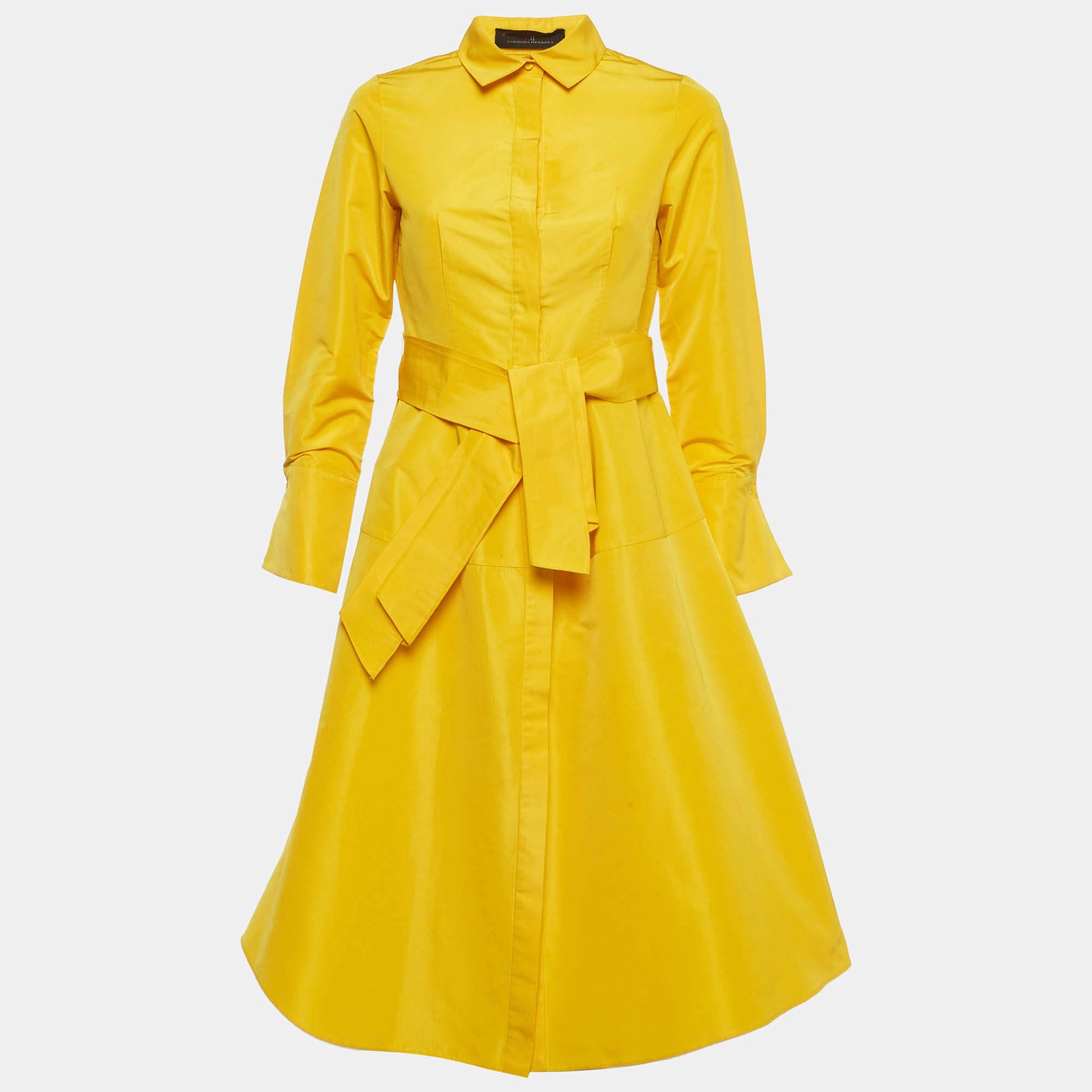 CH Carolina Herrera Yellow Taffeta Button Up Shirt Dress S