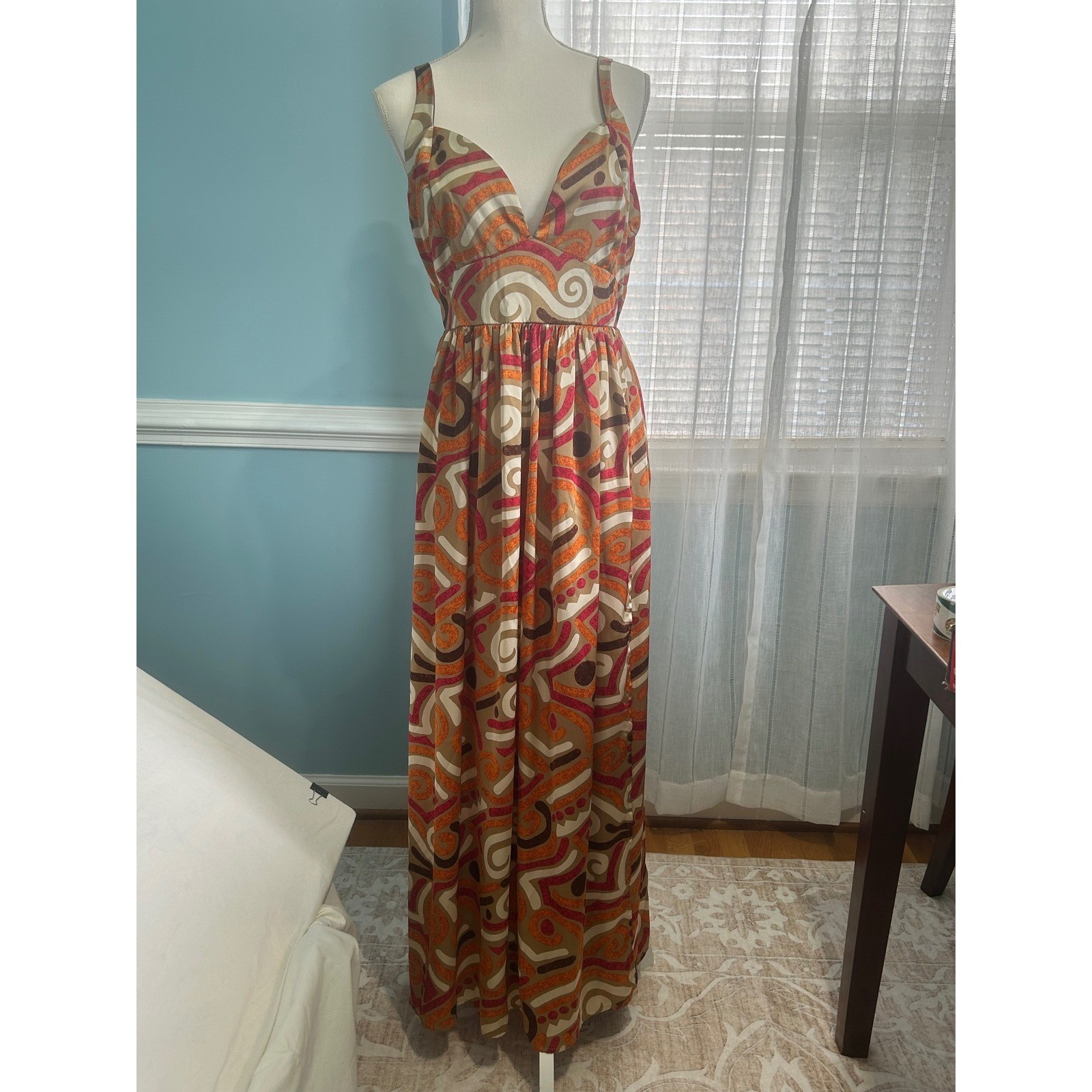 It’s Retro Geometric Swirl Print Maxi Dress Orange Brown Pink Plus Size 1X
