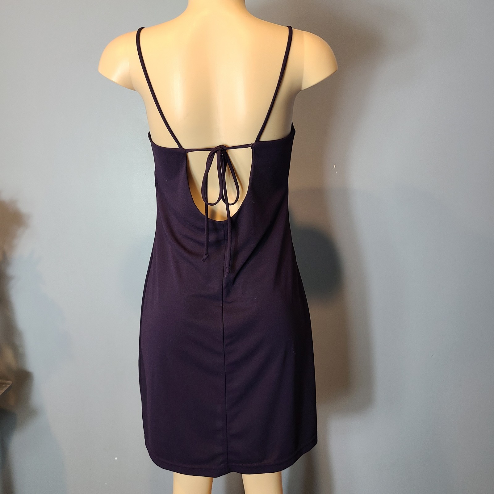 Vtg City Triangles Midi Dress 90s Minimalist Strappy Back Purple Y2K Wedding L