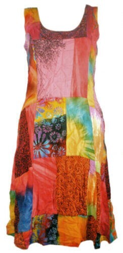 Fairtrade Patchwork Bright Travel Summer Dress 511 S M L XL 8 10 12 14 16
