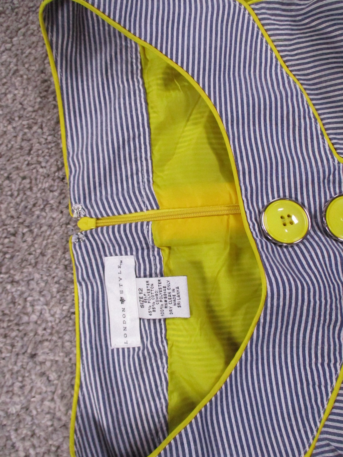 London Style Womens 12 Dress Polyester Cotton Blue Stripe Henley