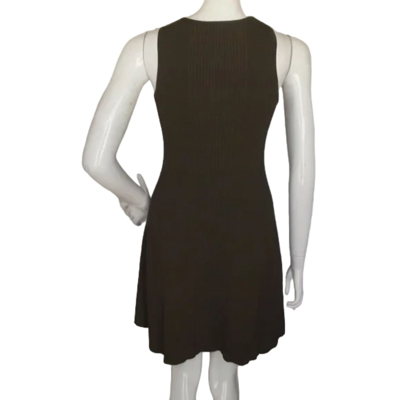 TORN BY RONNY KOBO Knit Dress, S, Olive Green, Ribbed/Textured, Lace-up neckline