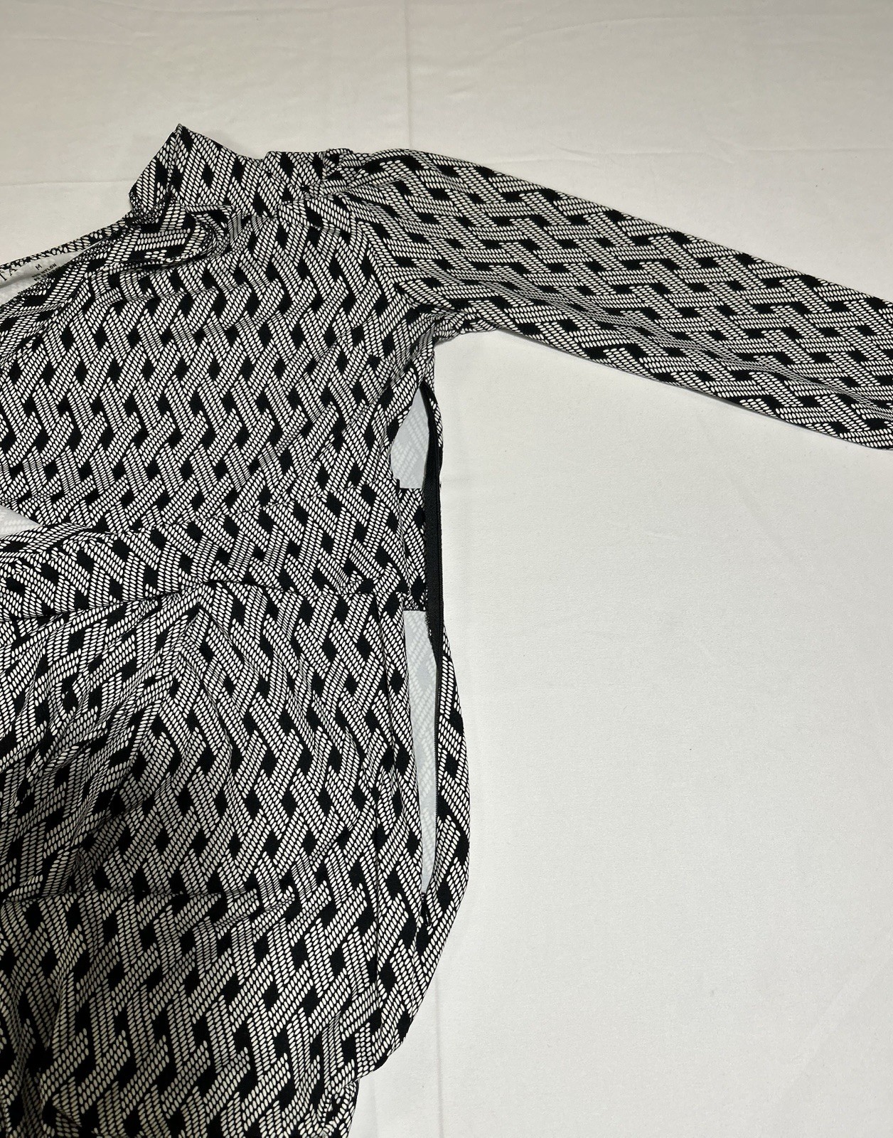 Talbots Womens Medium Black White Lattice Faux Wrap Dress Classic Business