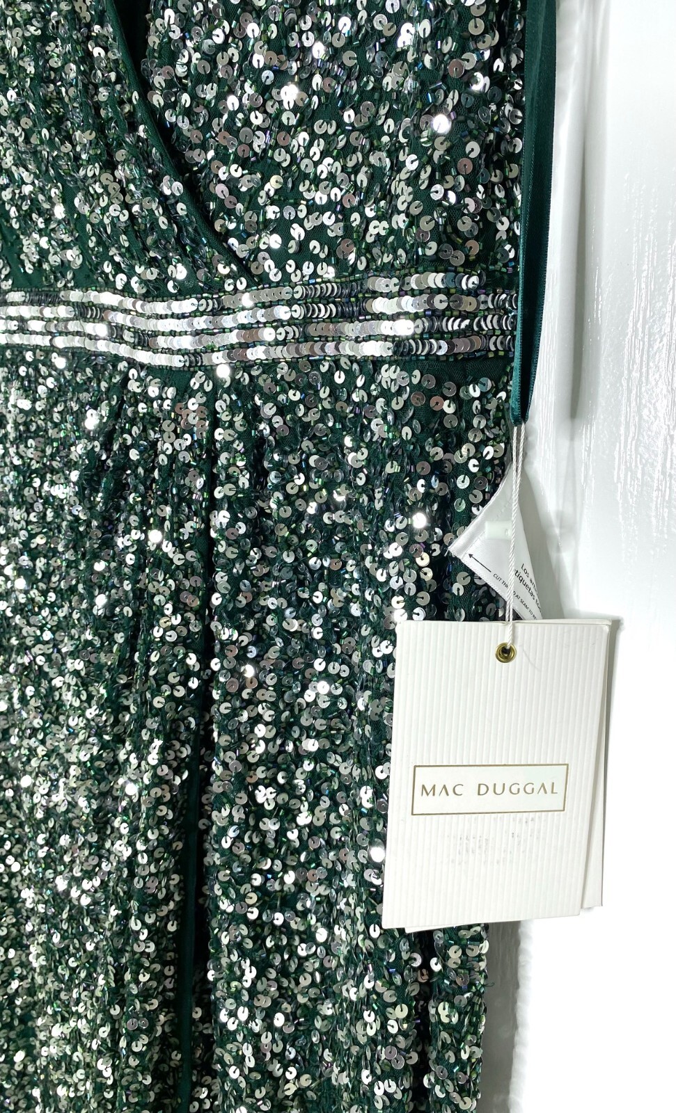 MAC DUGGAL 5489 Forest Green Sequin Beaded High Slit Ruched Maxi Gown Dress 12