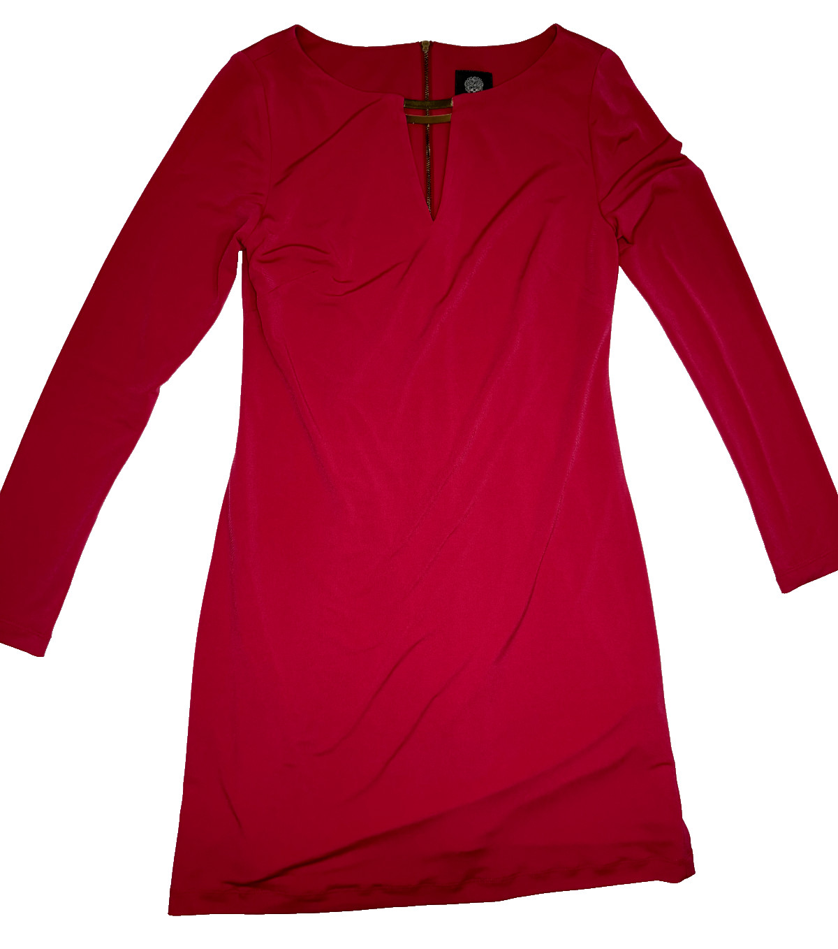Vince Camuto Dress Womens Size 2 Pink Long Sleeve Sheath Gold Bar Neck