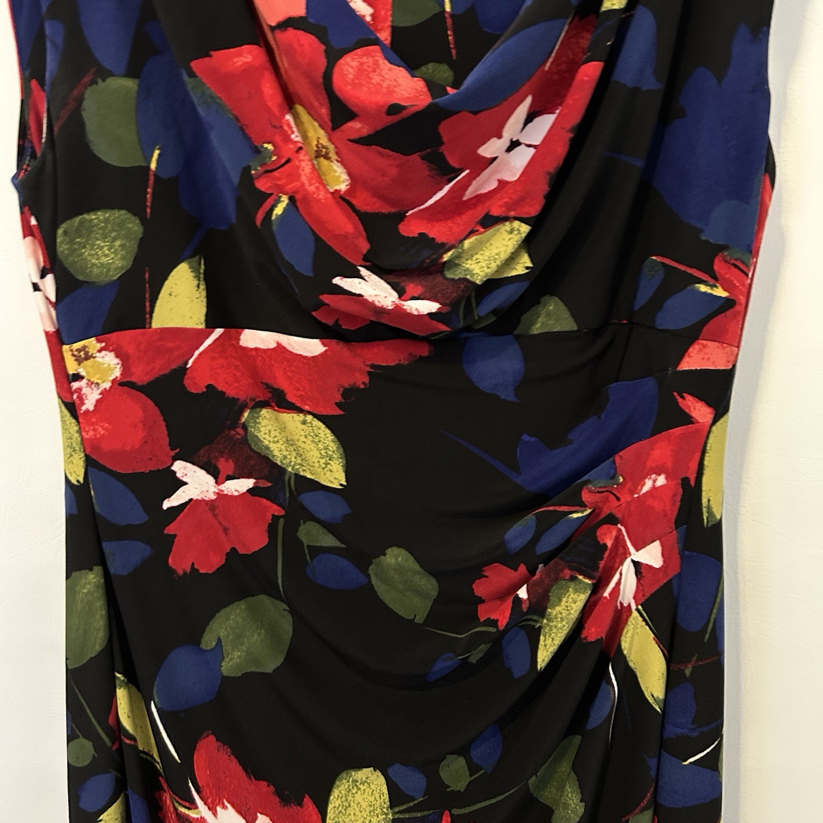LAUREN Ralph Lauren Black Red Green Floral Cap Sleeve Sheath Dress 14P Classic