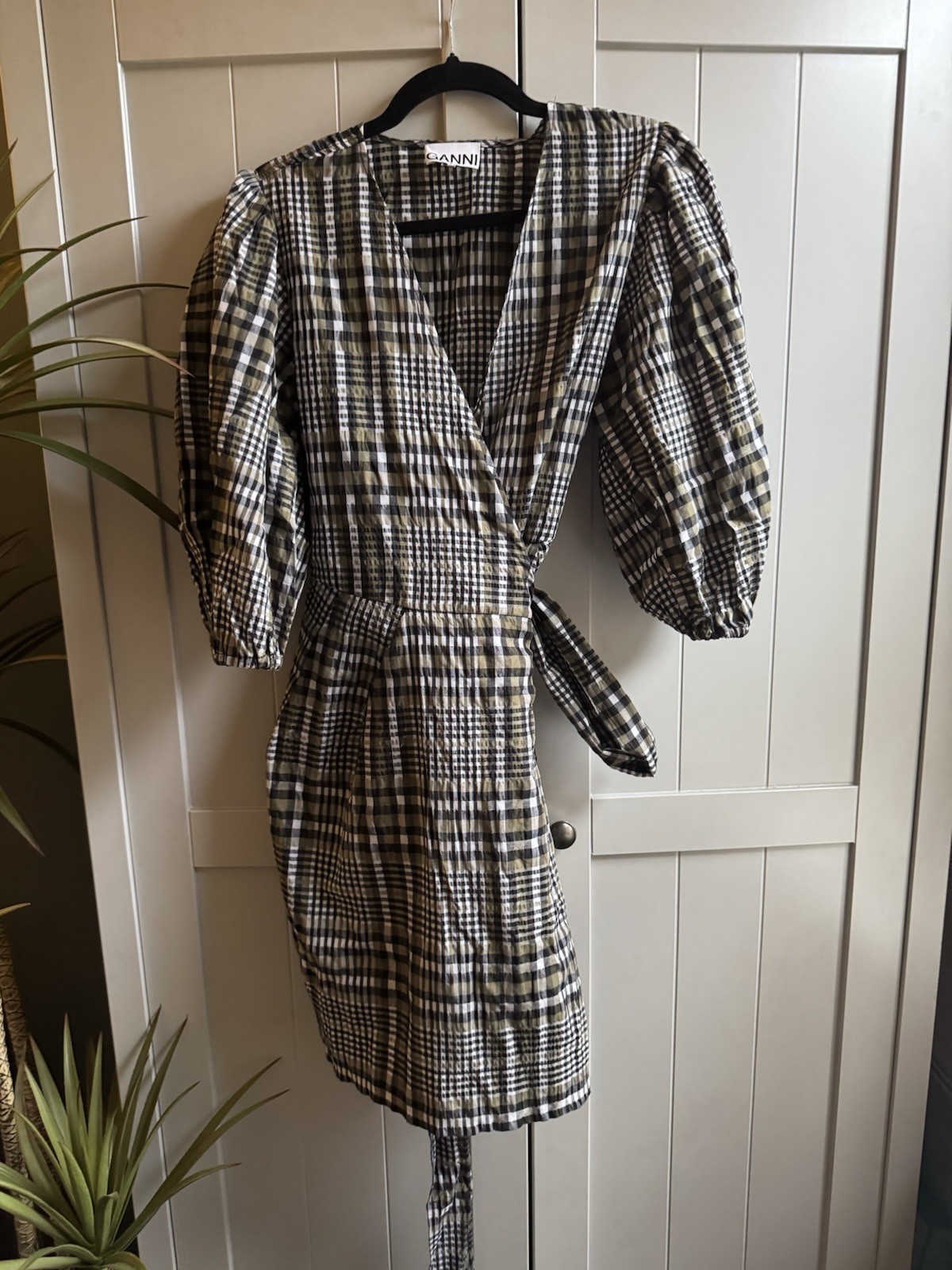 Ganni Gingham Wrap Dress Size 38