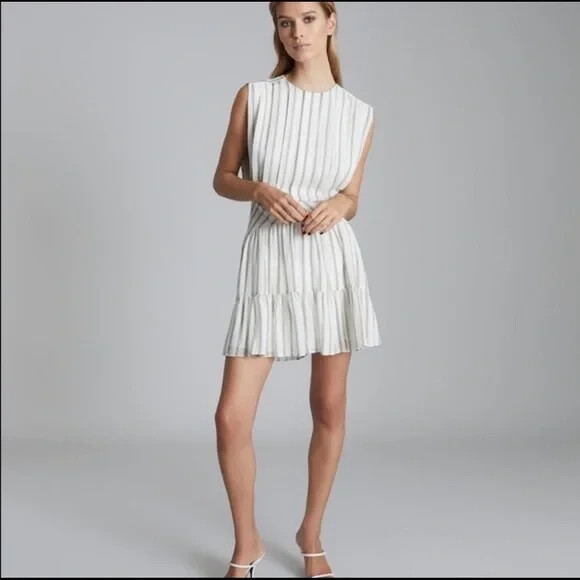 NWT Reiss Sofia Mini Dress White Gray Stripe Size 12