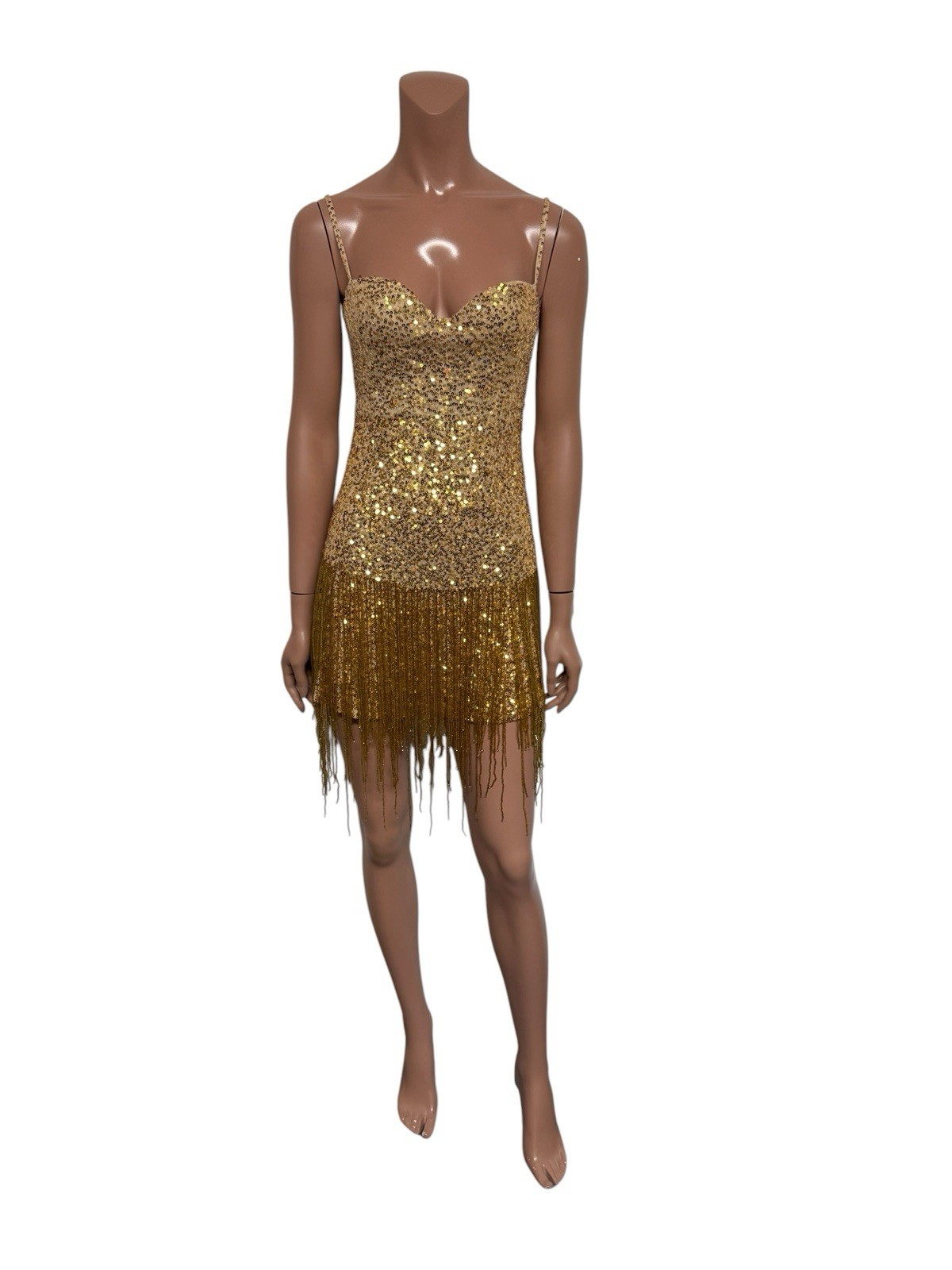 Vtg Roberto Cavalli X H&M 2007 Gold Sequin Bead Fringe Corset Dress US6