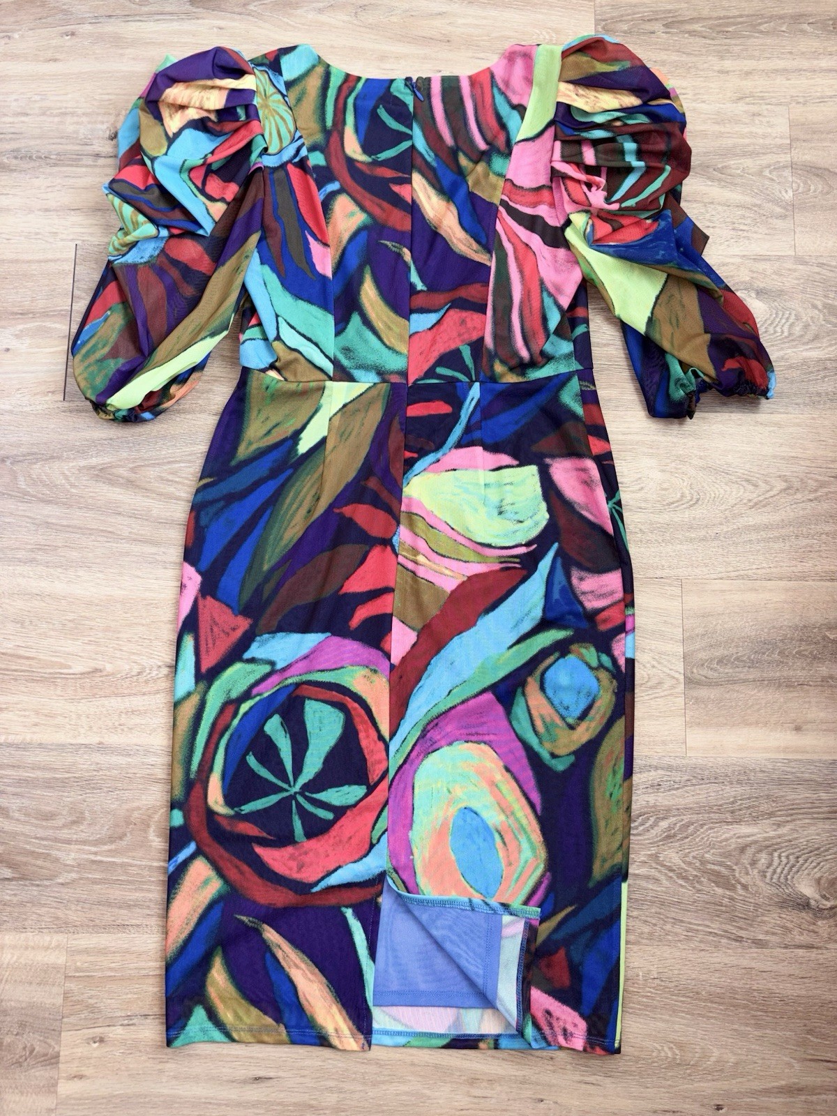 Vibrant Multicolor Floral Sheath Dress. Size: Large