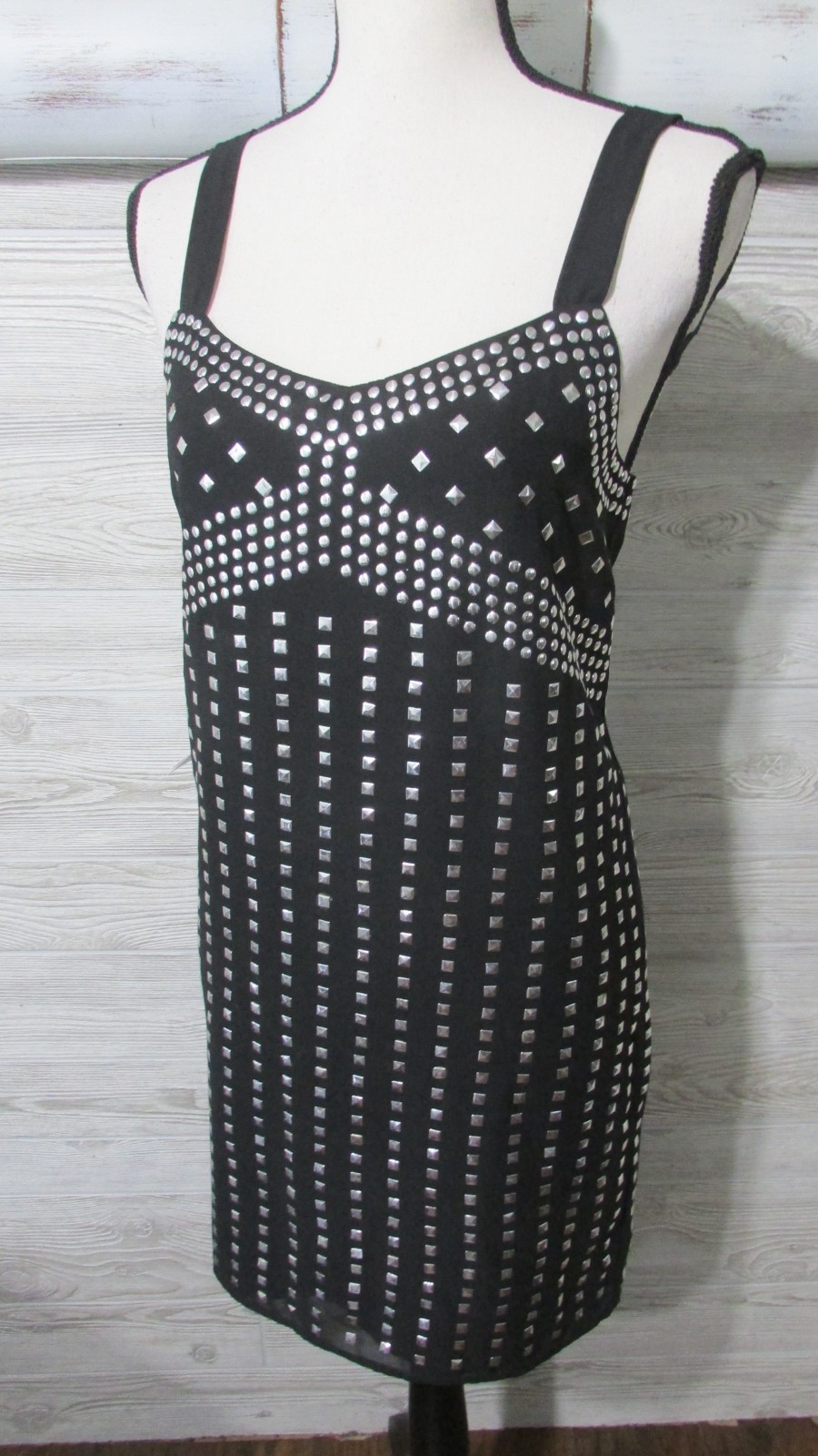 Susana Monaco Silver Studded Black Mini Dress 2 NWT Edgy Glam Indie Sleaze Cyber