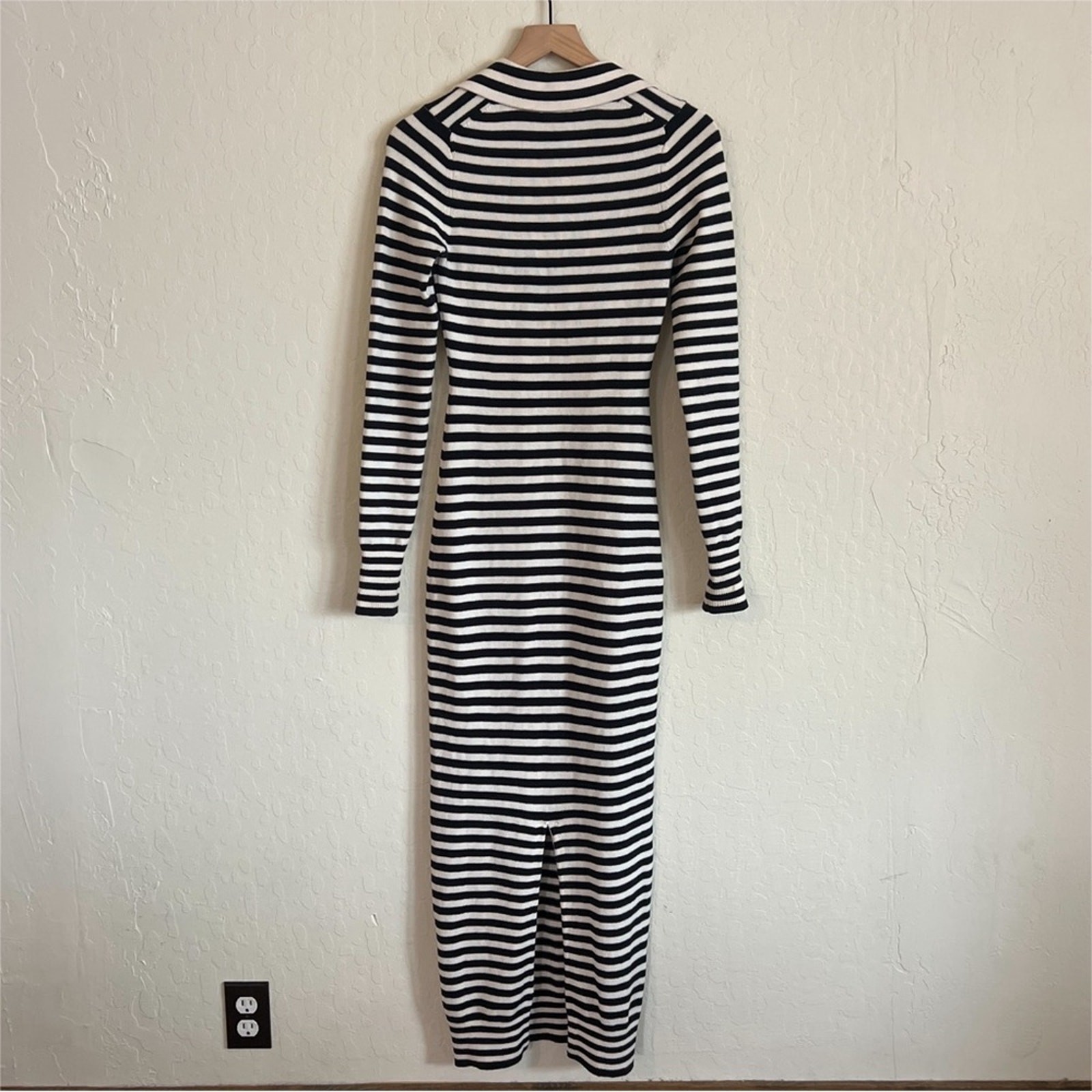 Beverly Hills x Revolve Cotton Wool Sweater Knit Striped Polo Maxi Dress Small