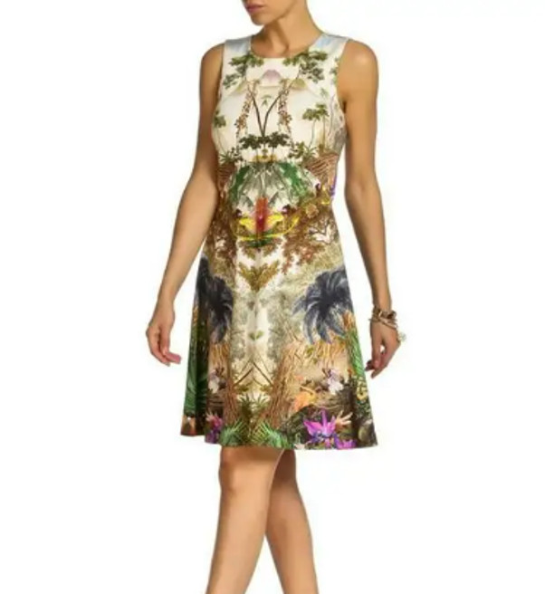 Beatrice B Jungle Print Sleeveless Fit & Flare Dress, Size Small