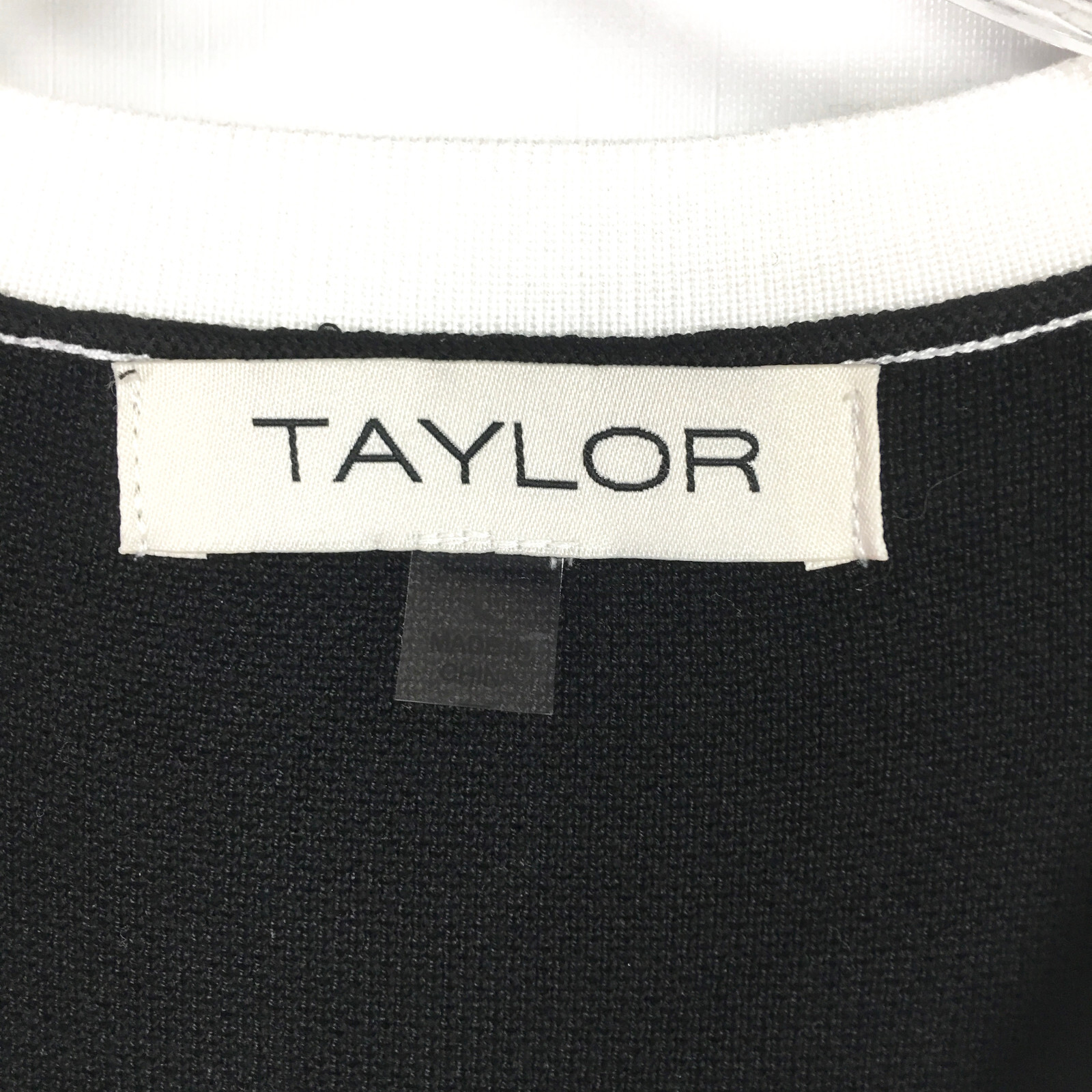 Taylor Womens Large Sweater Dress Bow Front Black Ivory Pearl Button Mini NEW